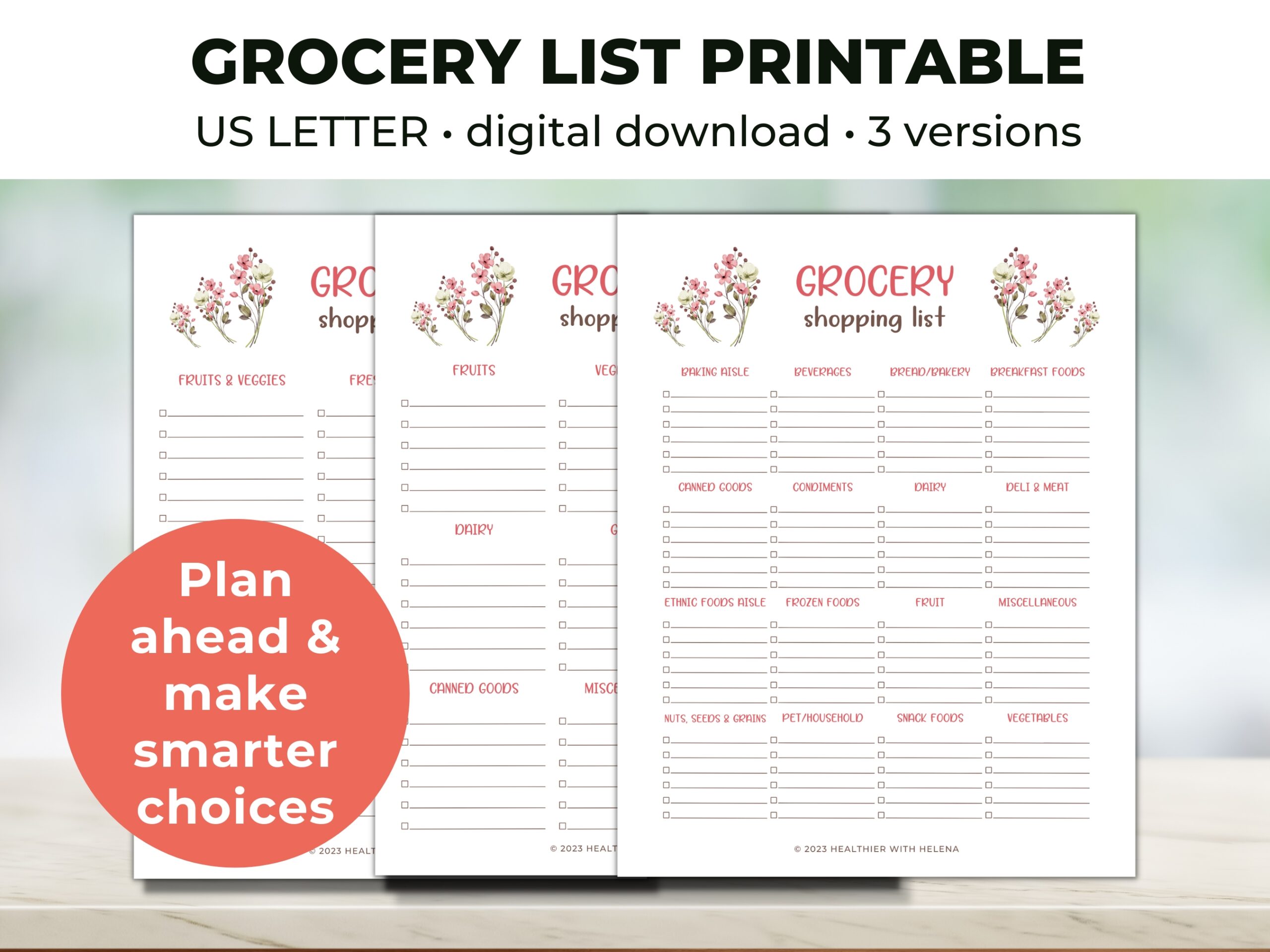 Picture of 3 pages of the Grocery List Printable