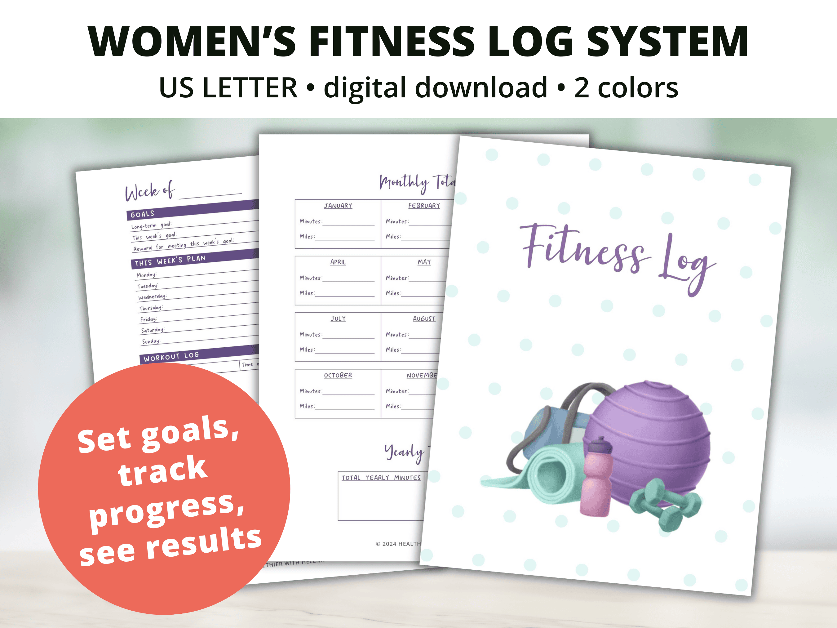 Picture of 3 pages of the Women's Fitness Log System